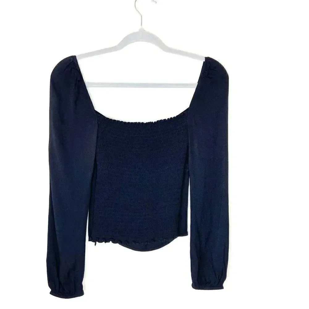 Reformation Reign Black Crop Top Blouse Size 2